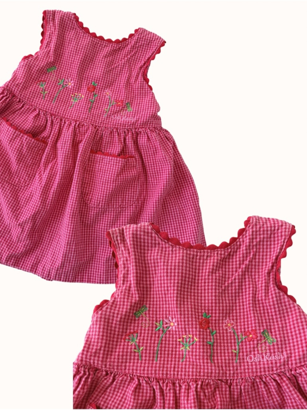 Vintage OshKosh dress 18M with embroidery and pink gingham.